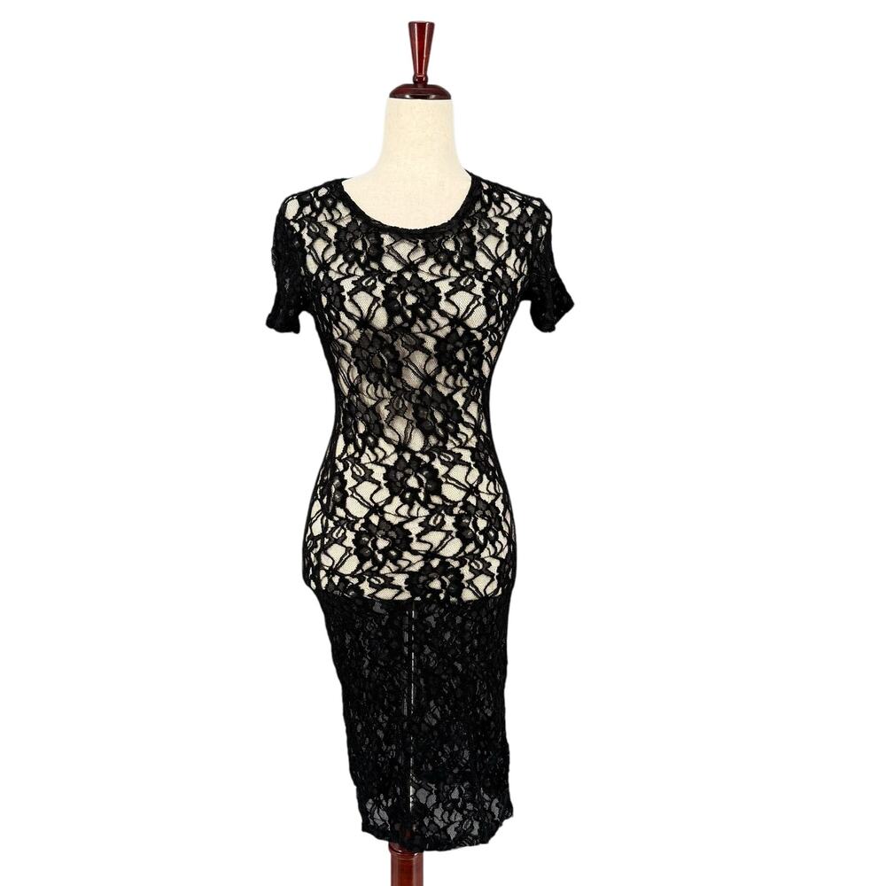 Zara Sheer Lace Bodycon Overlay Midi Dress Small Black Witchy Goth Whimsigoth